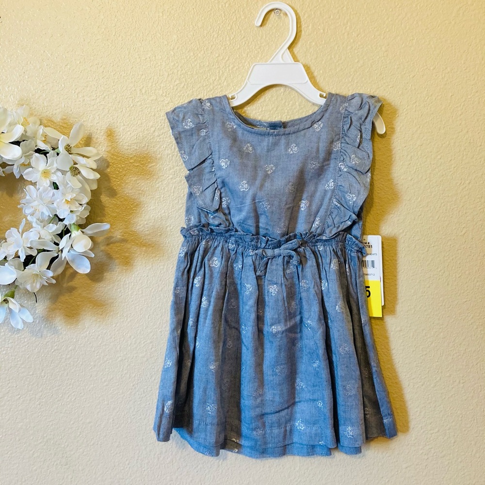 CKJ-Chambray Heart Print Little Girl Dress-5